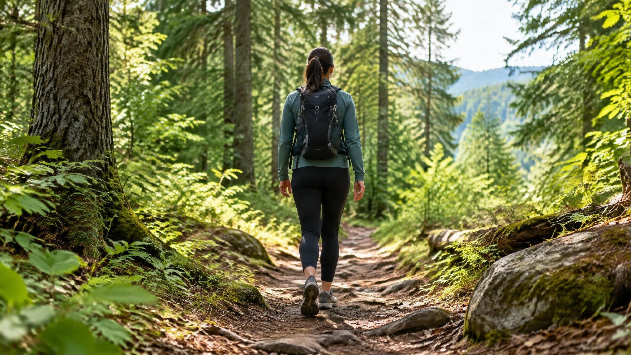 person walking in forest