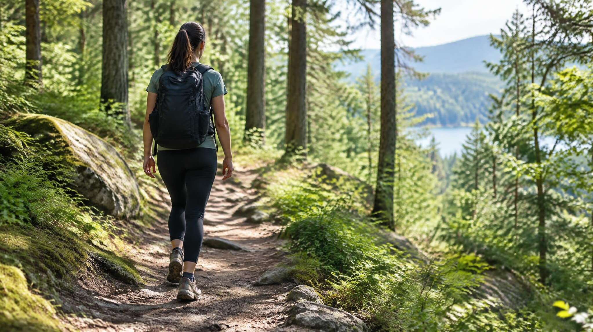person walking in forest